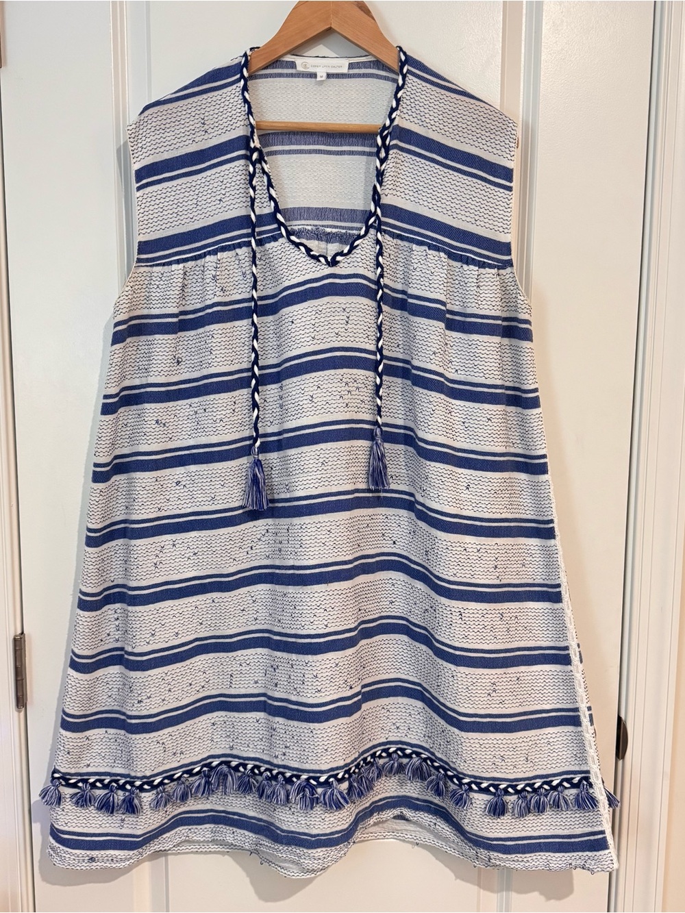 Corey Lynn Calter Anthropologie Coastal Cotton Peasant Dress Tassels Sz Med